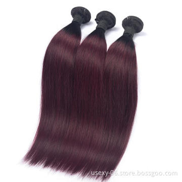 On Sale Unprocessed Human Hair 1B/99J Straight Tone Ombre Virgin Brazilian Hair Extension Bundles